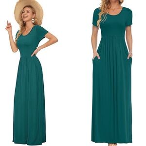 NWT ViiShow Women’s Short Sleeve V Neck Maxi Dress Dark Green Pockets Plus 2XL